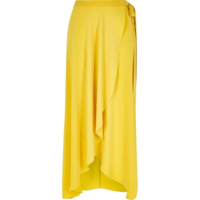 Yellow wrap front maxi skirt